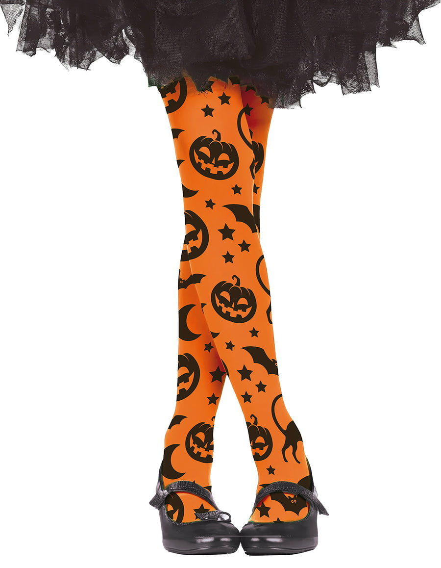 Halloween Strumpfhose für Mädchen orange Kürbis
