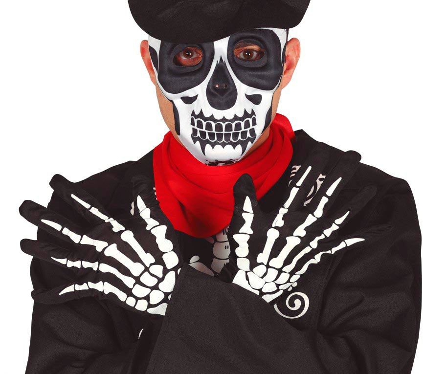 GP16667 – Skelett Hände Halloween Handschuhe – Farbe: Schwarz / Weiß