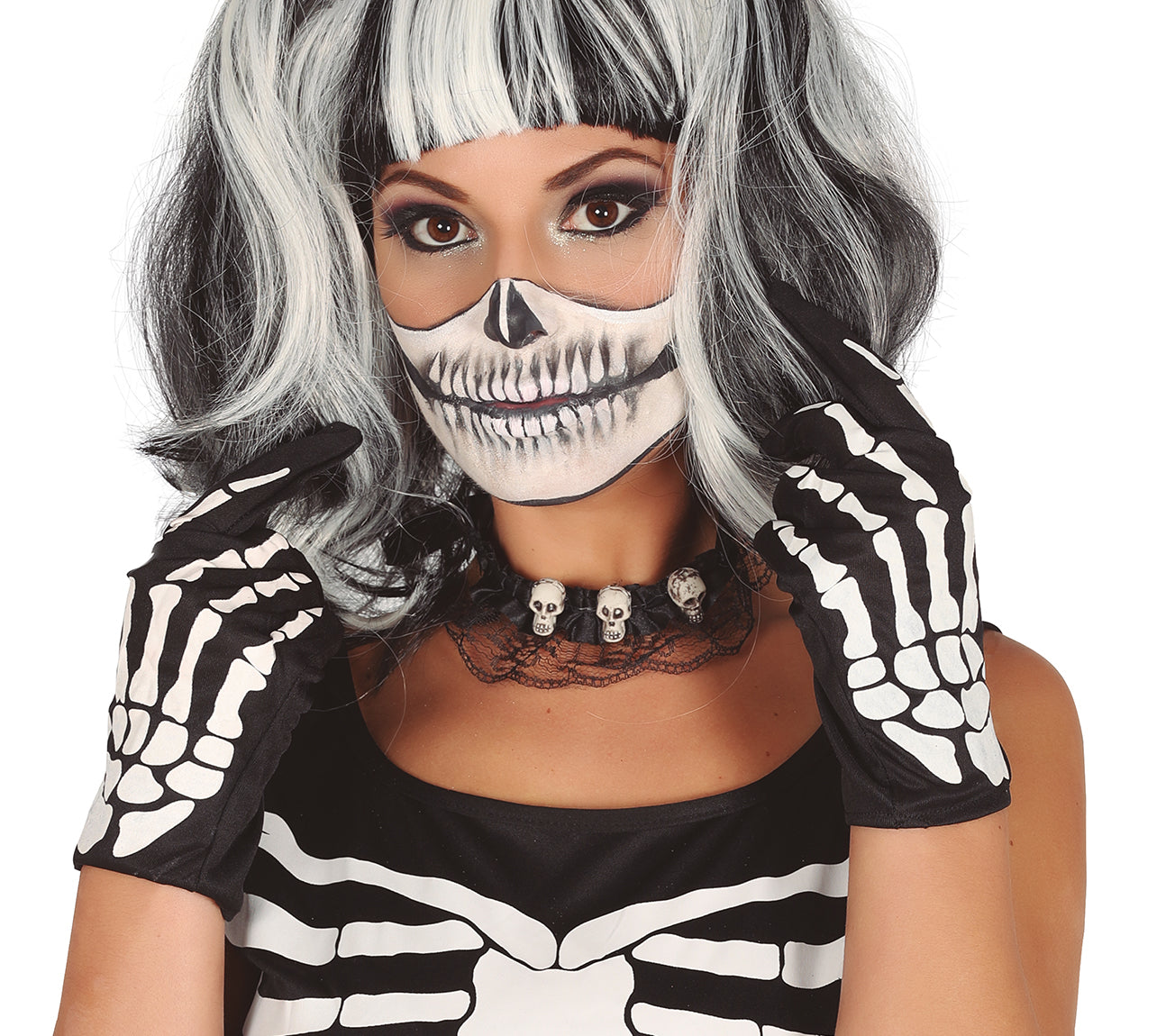 GP16667 – Skelett Hände Halloween Handschuhe – Farbe: Schwarz / Weiß