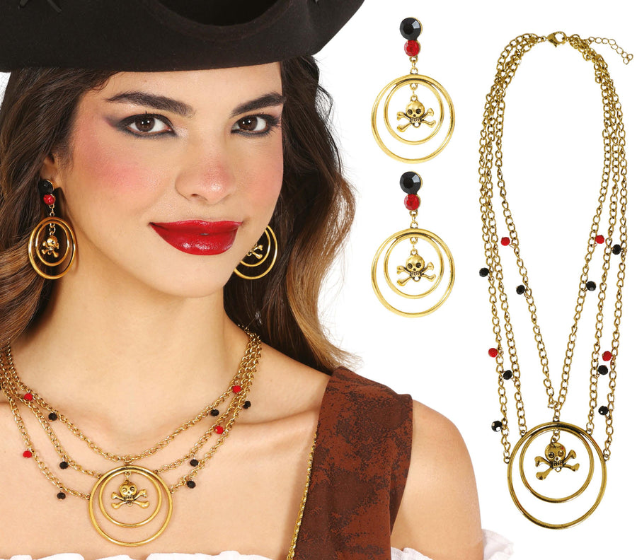 GP16822 – Piratenset Halskette Ohrringe Karneval – Farbe: Gold, Ansicht 2