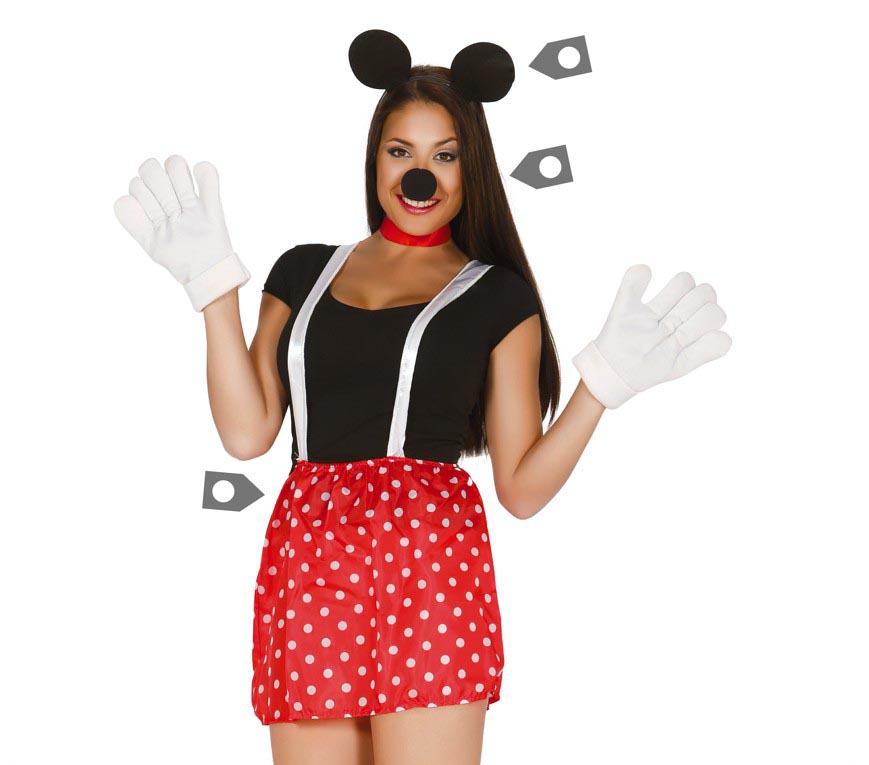 Maus Kostüm Set für Damen 4 teilig rot