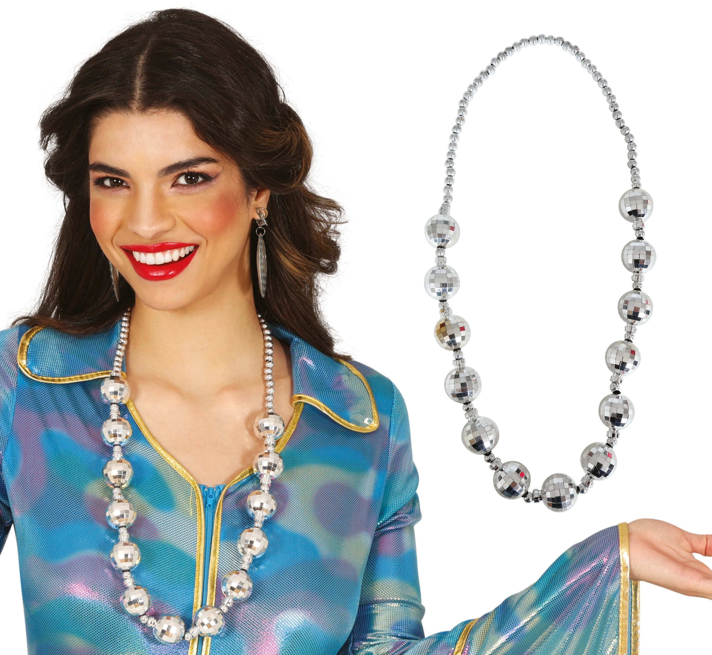 GP16892 – 70s Disco Glam Kette Funkelnde Kugeln – Farbe: Silber