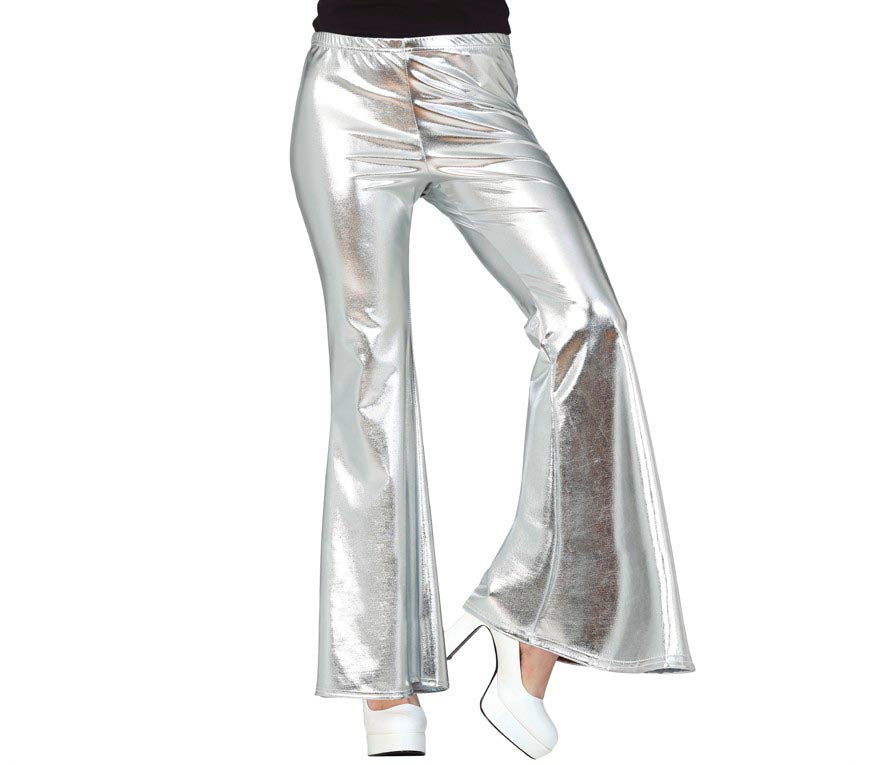 GP16914 – 70er Disco Schlaghose Silber Retro – Größe: 38 - 40 (M) – Farbe: Silber