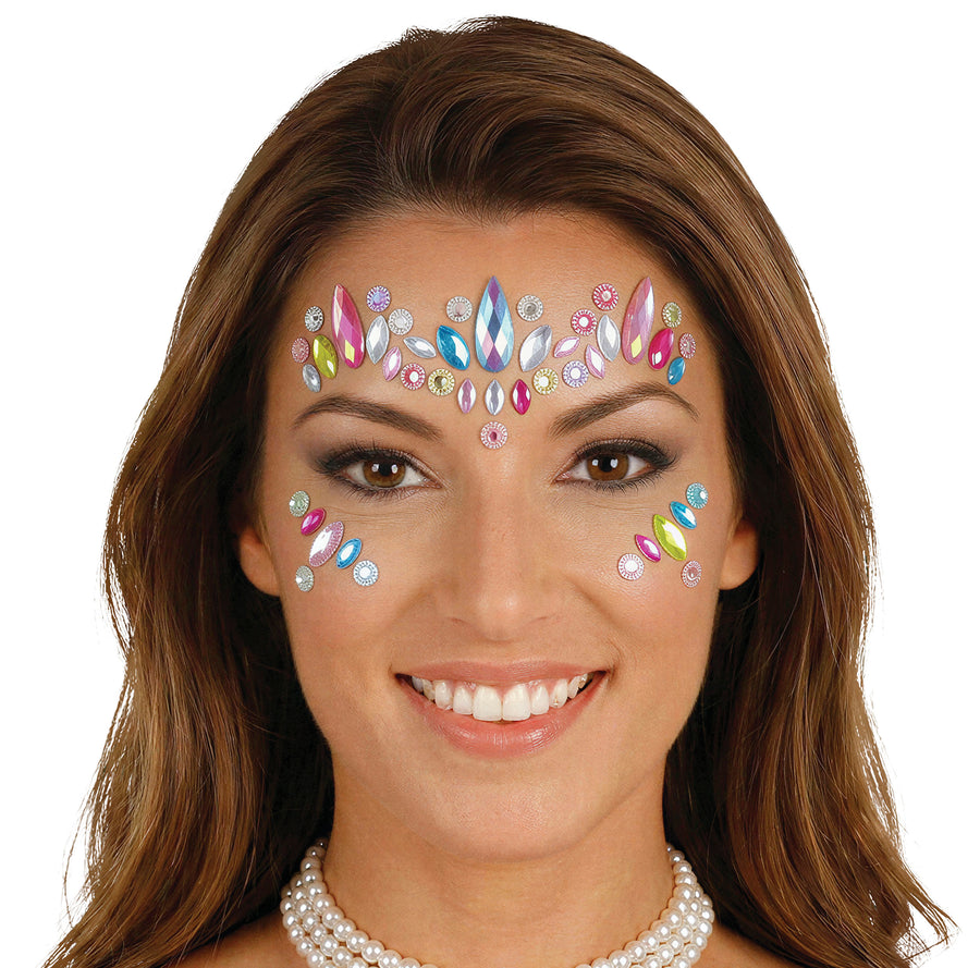Strass Gesichtsschmuck für Damen 15 x 13 cm bunt