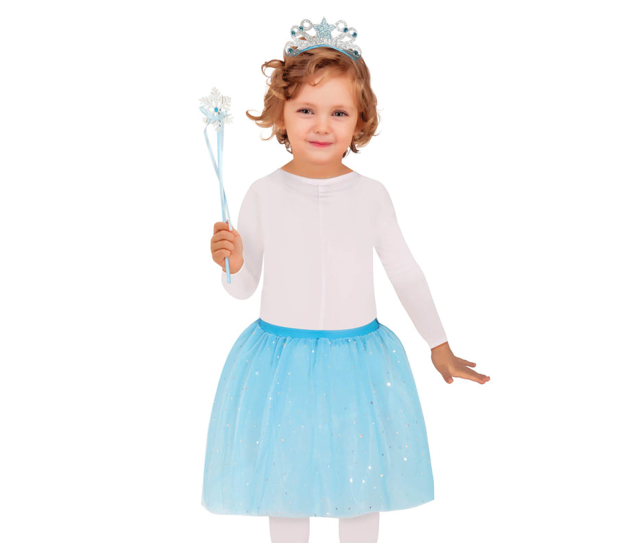 Schneeprinzessin Set für Mädchen blau 3 teilig