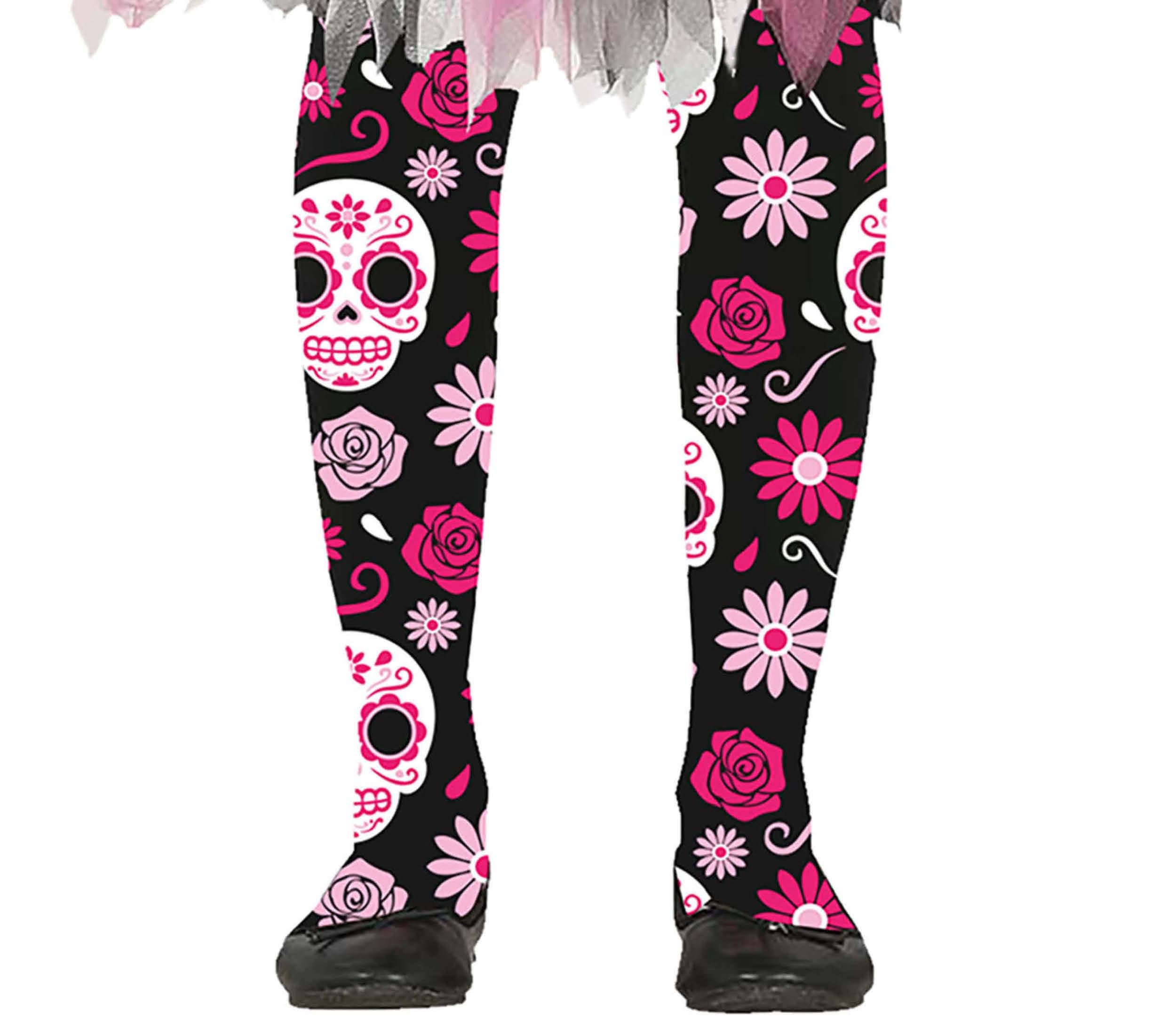 GP17147 – Tag Der Toten Karneval Strumpfhose – Größe: 3 - 6 Jahre – Farbe: Schwarz