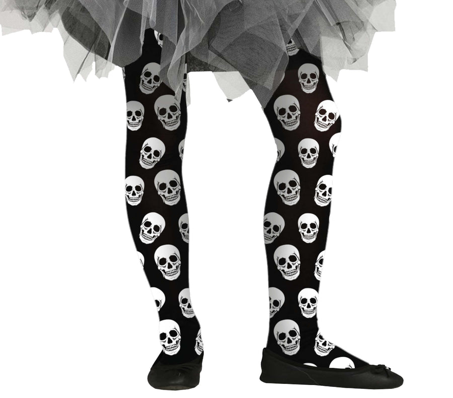 Totenkopf Strumpfhose für Mädchen schwarz weiß