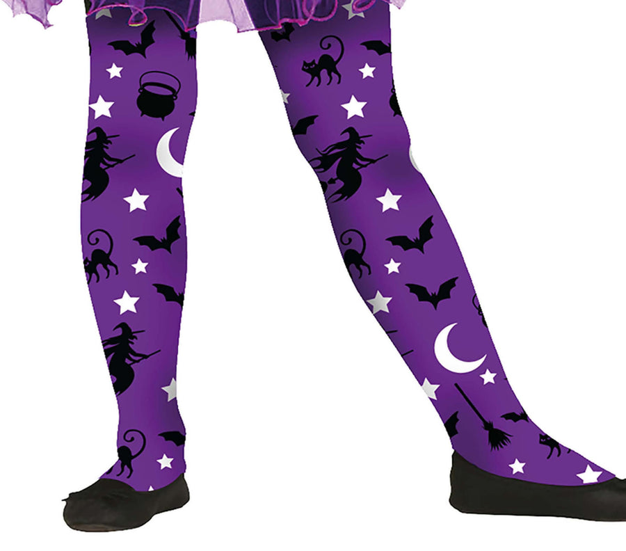 Hexen Strumpfhose für Mädchen lila Halloween