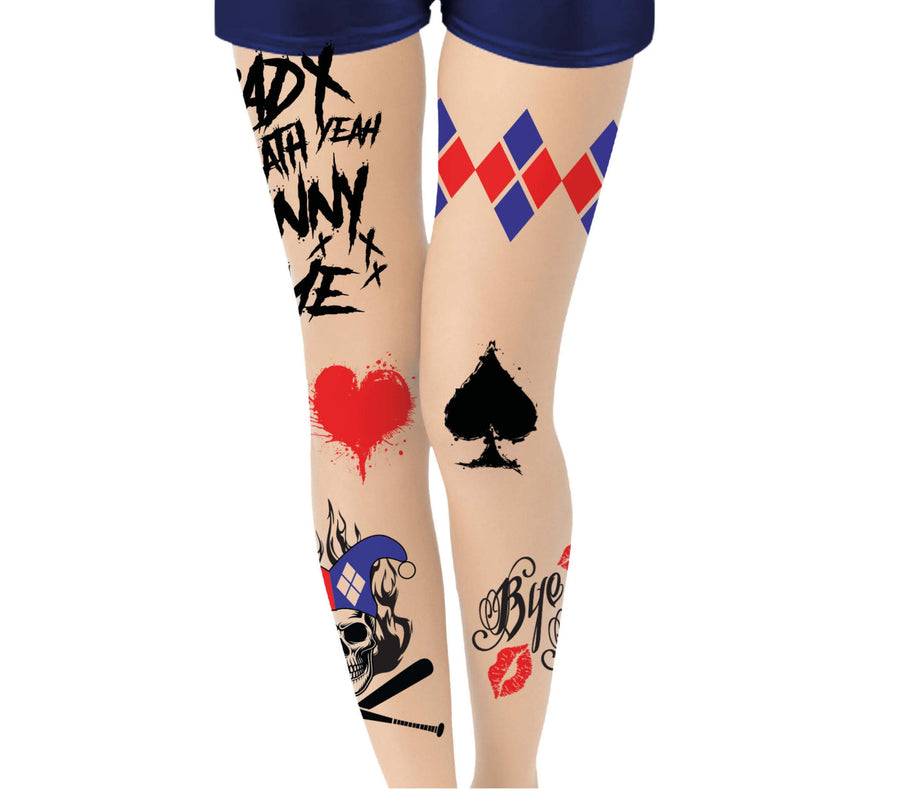 Harlekin Strumpfhose für Damen mit Tattoo Print