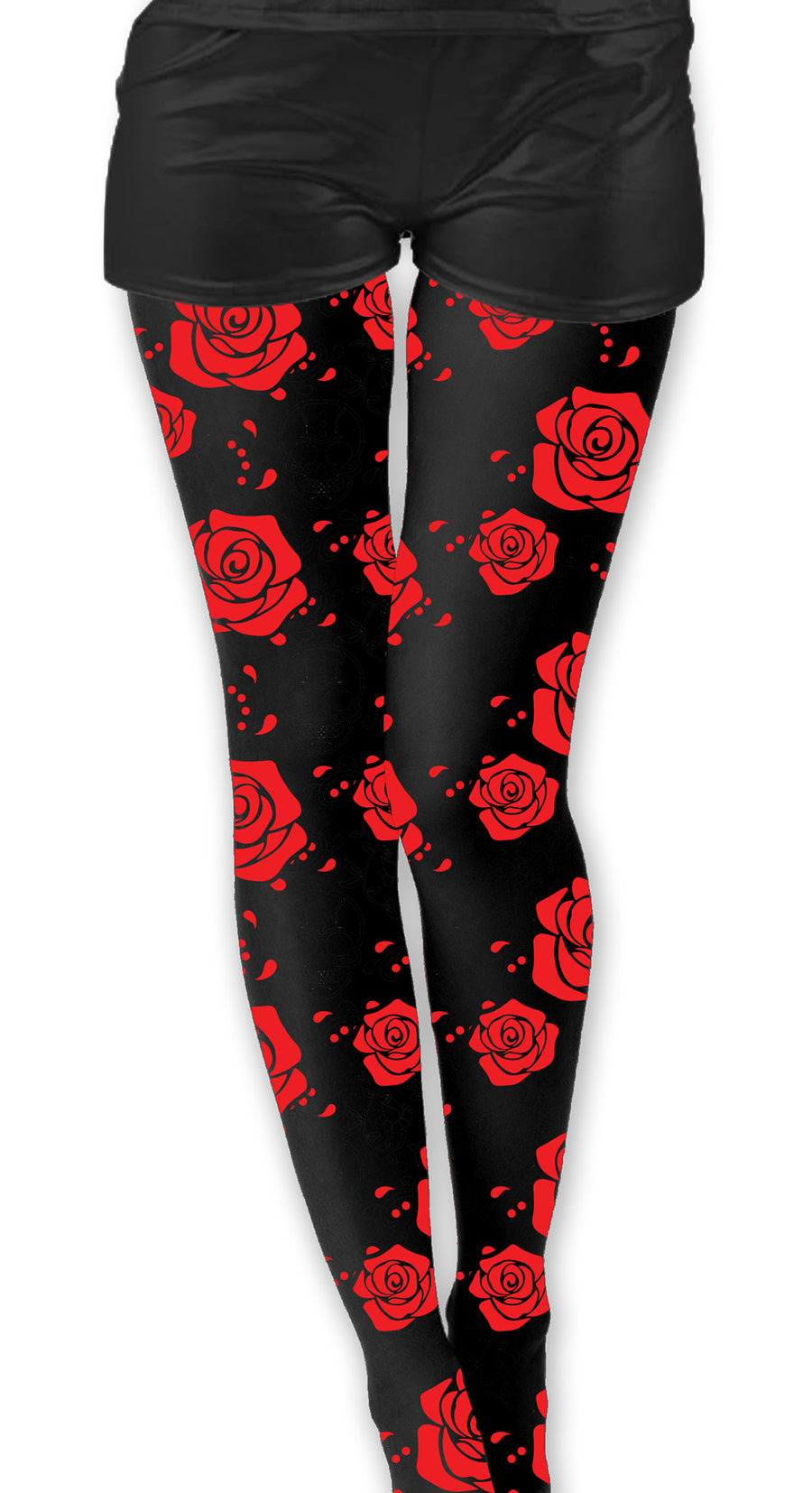 Rosen Strumpfhose für Damen schwarz rot Catrina
