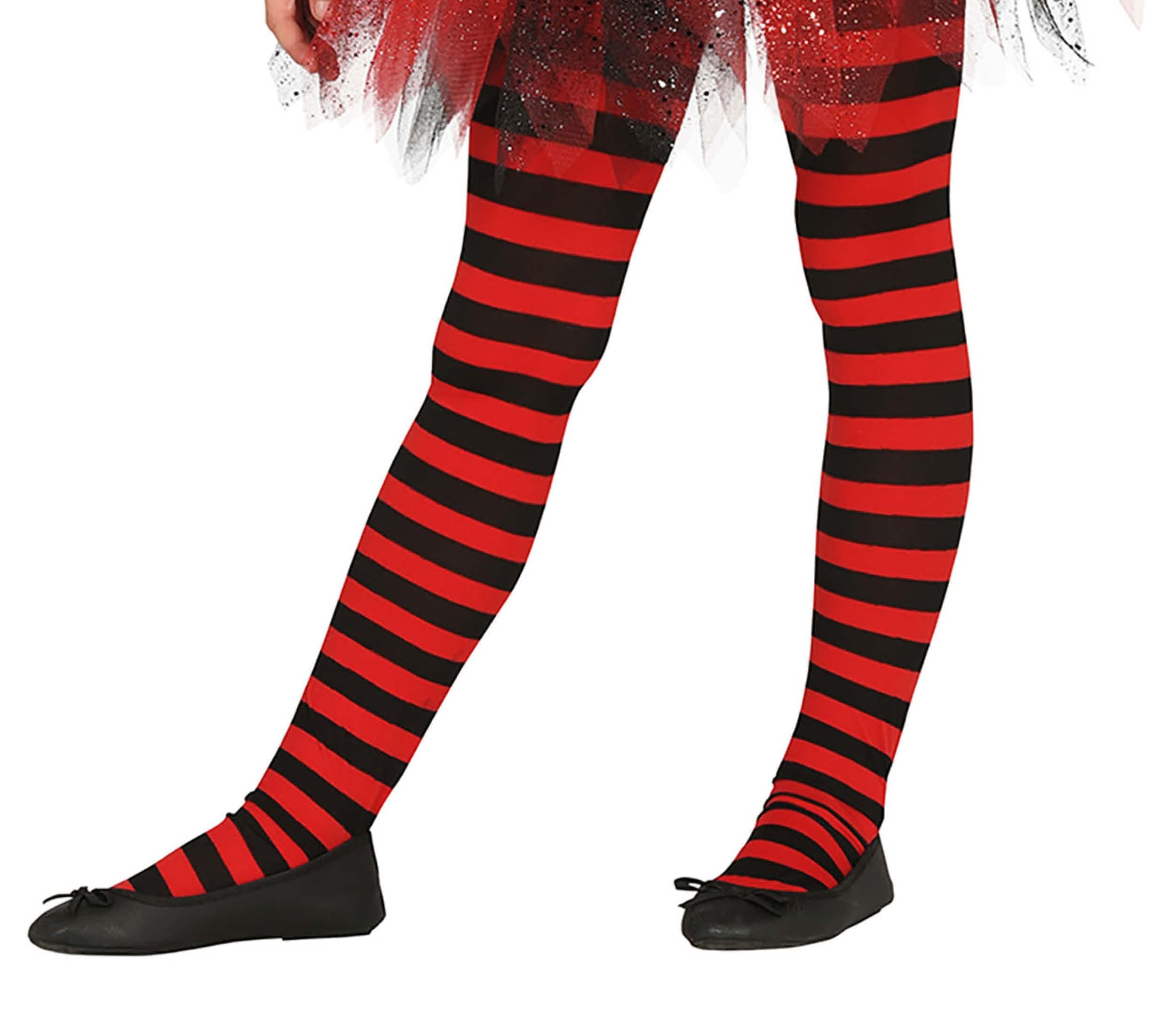 GP17218 – Marienkäfer Strumpf Rot Schwarz Gestreift – Größe: 7 - 12 Jahre – Farbe: Rot