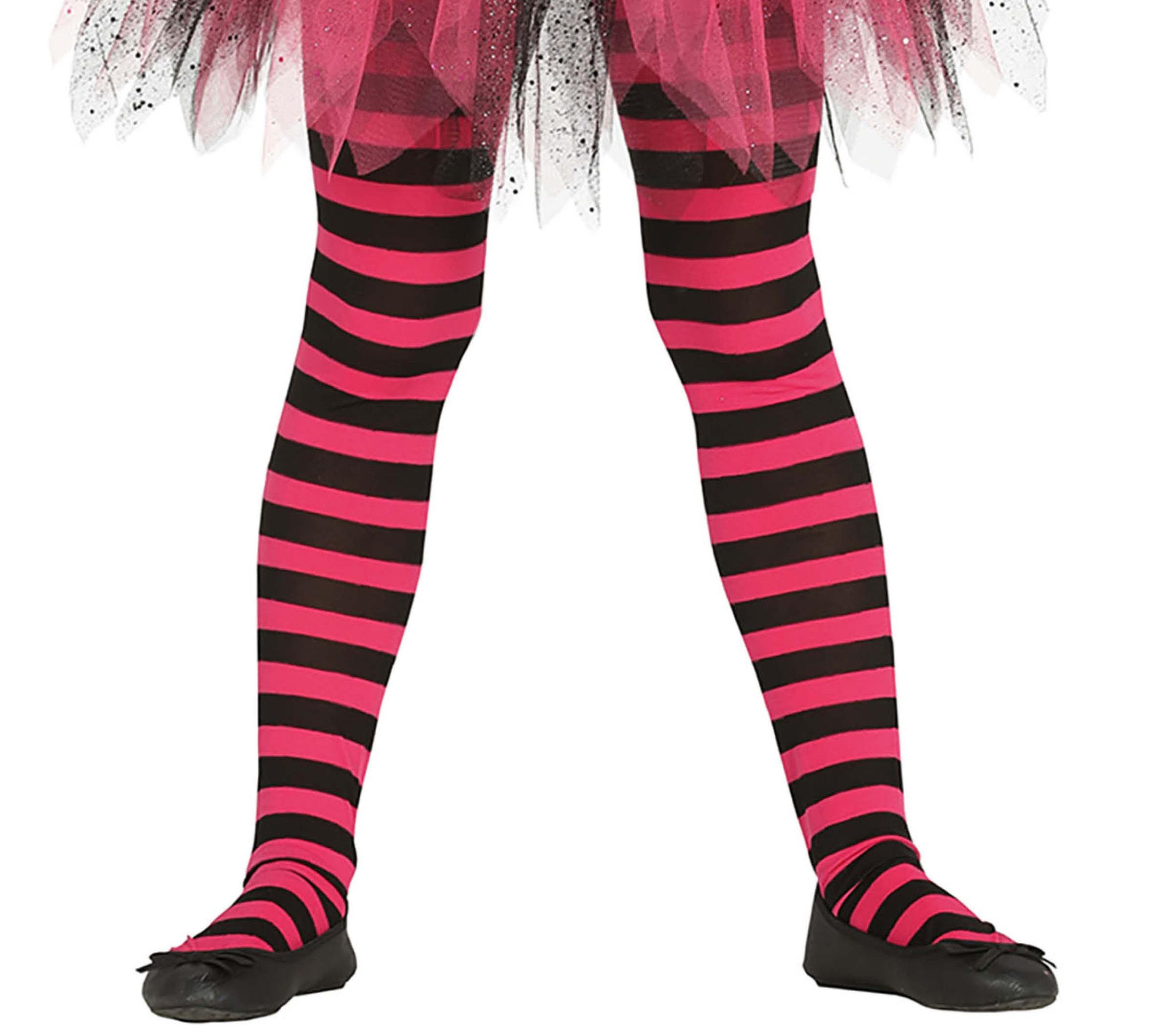 GP17219 – Abenteuerfigur Strumpfhose Mit Rot Schwarz Streifen – Größe: 7 - 12 Jahre – Farbe: Pink