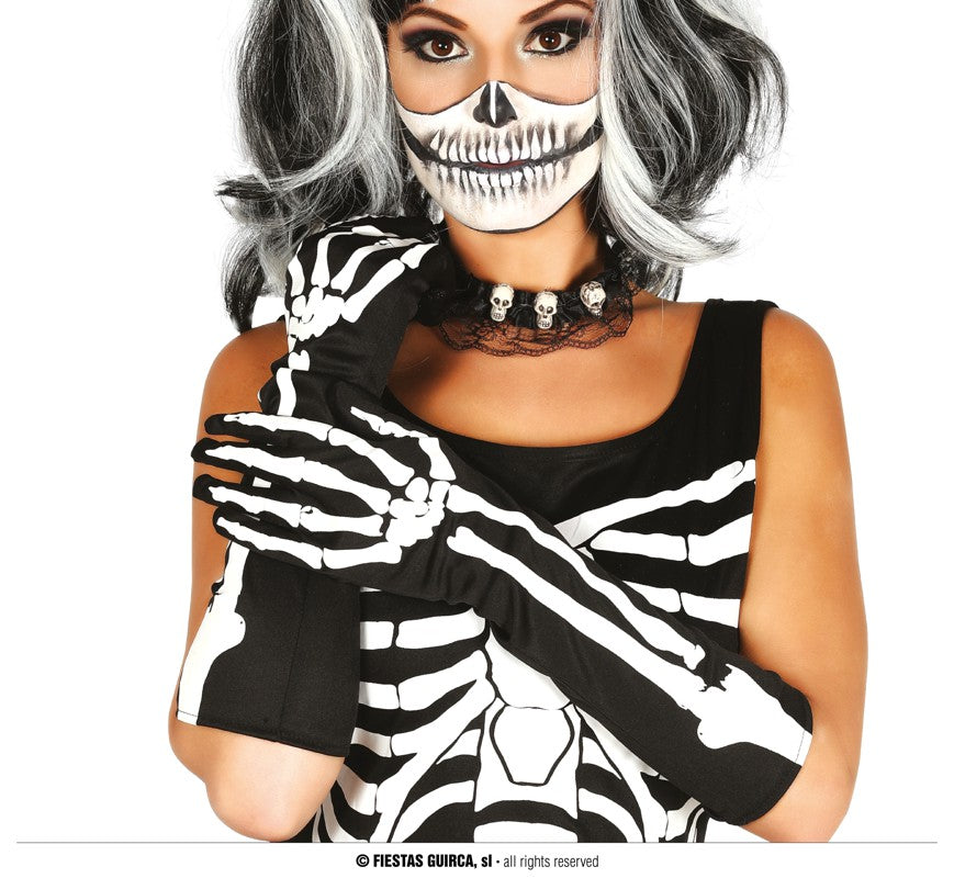 GP17209 – Skelett Halloween Langhandschuhe – Farbe: Schwarz