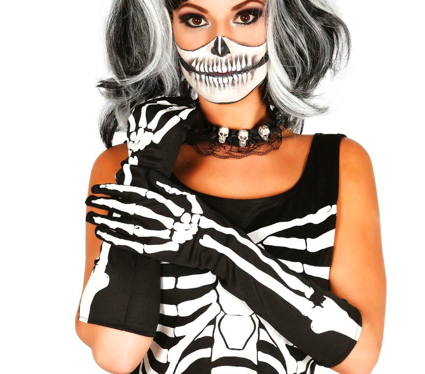 GP17209 – Skelett Halloween Langhandschuhe – Farbe: Schwarz, Ansicht 2