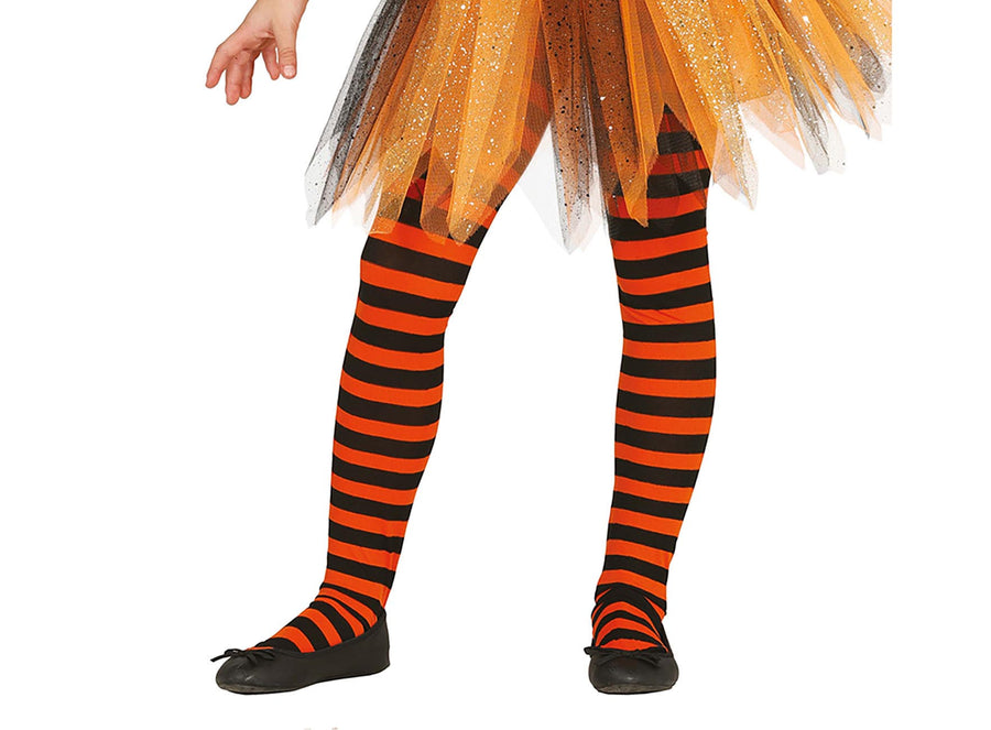 GP17221 – Hexe Halloween Strumpfhose Farbenfrohes Streifenmuster – Größe: 3 - 6 Jahre – Farbe: Orange, Ansicht 2
