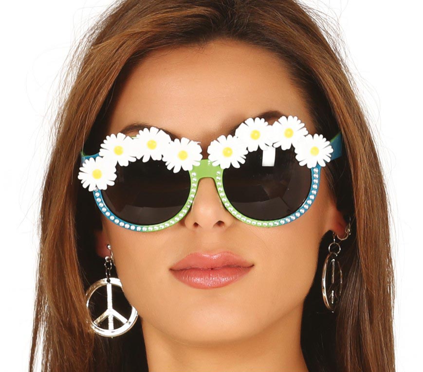 GP17279 – Hippie Sonnenbrille 60s Blumenmode – Farbe: Grün