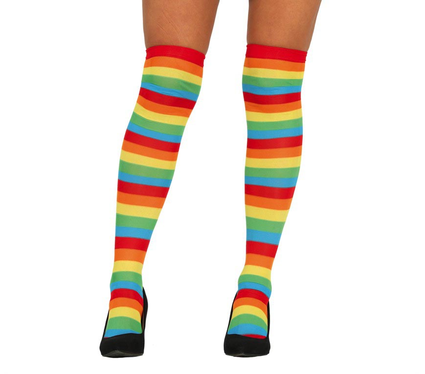 GP17330 – Clown Karneval Bunte Overknee Strümpfe – Farbe: Mehrfarbig