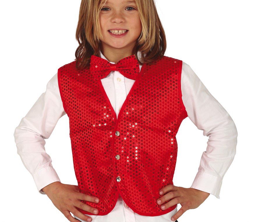 GP17421 – Pailletten Westen Kinder Karneval – Farbe: Rot