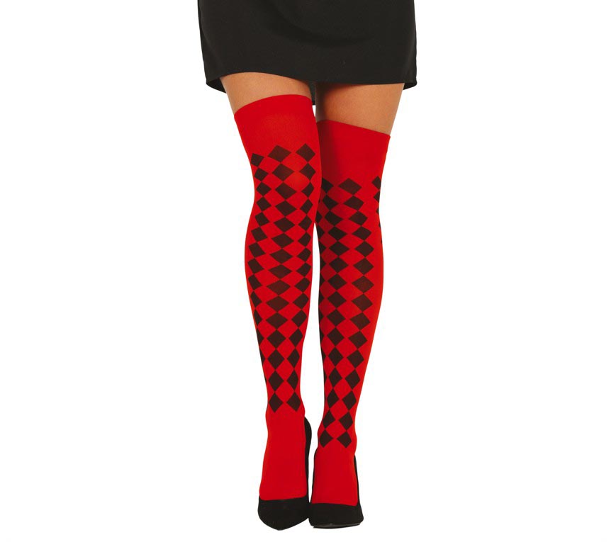 GP17537 – Harlekin Karneval Strümpfe Rot Schwarz – Farbe: Rot
