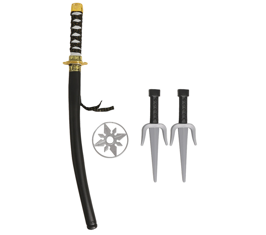GP17604 – Ninja Kostüm Set Mit Samurai Schwert – Farbe: Schwarz, Ansicht 2