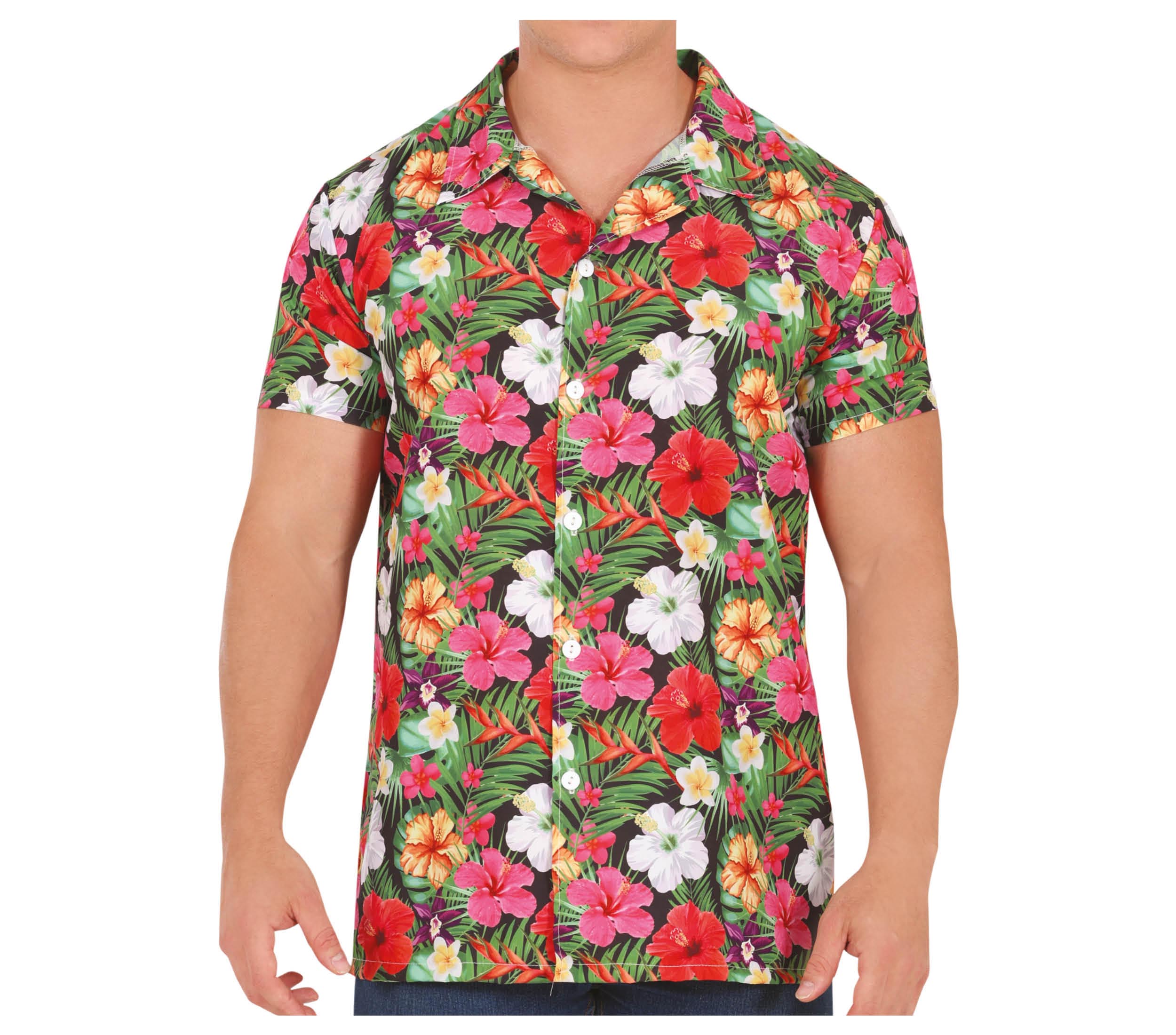 GP17786 – Hawaiianische Sommer Strandbluse Blumenmuster – Größe: 48 - 50 (M) – Farbe: Mehrfarbig