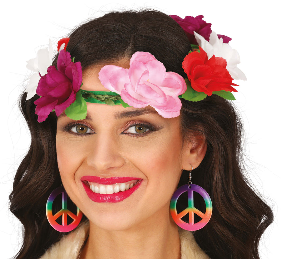 Hippie Blumenkranz für Damen 20 cm mit Rosen