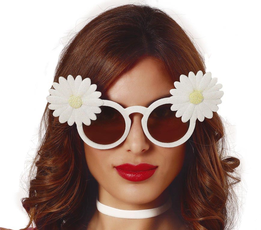 Gänseblümchen Brille für Damen weiß Hippie