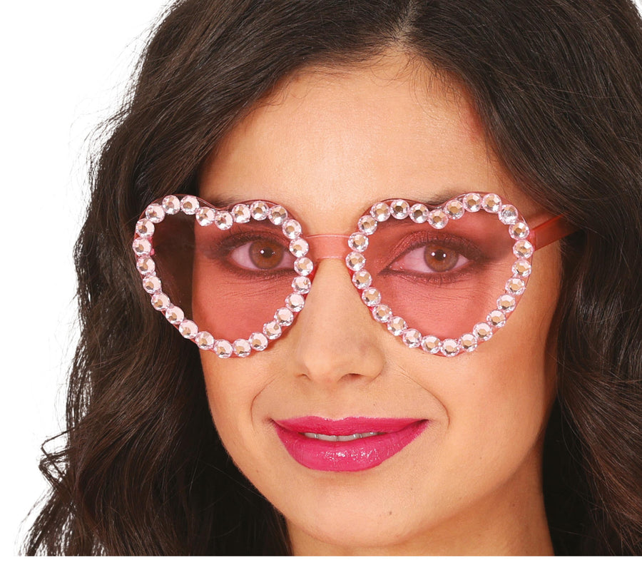 Herzbrille für Damen pink mit Strasssteinen