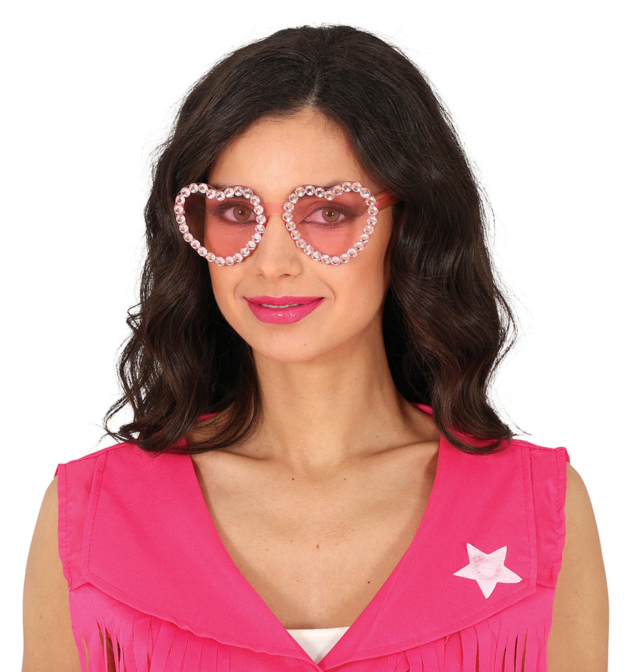 GP18238 – Hippie Herzbrille Karneval Party Accessoire – Farbe: Pink, Ansicht 2