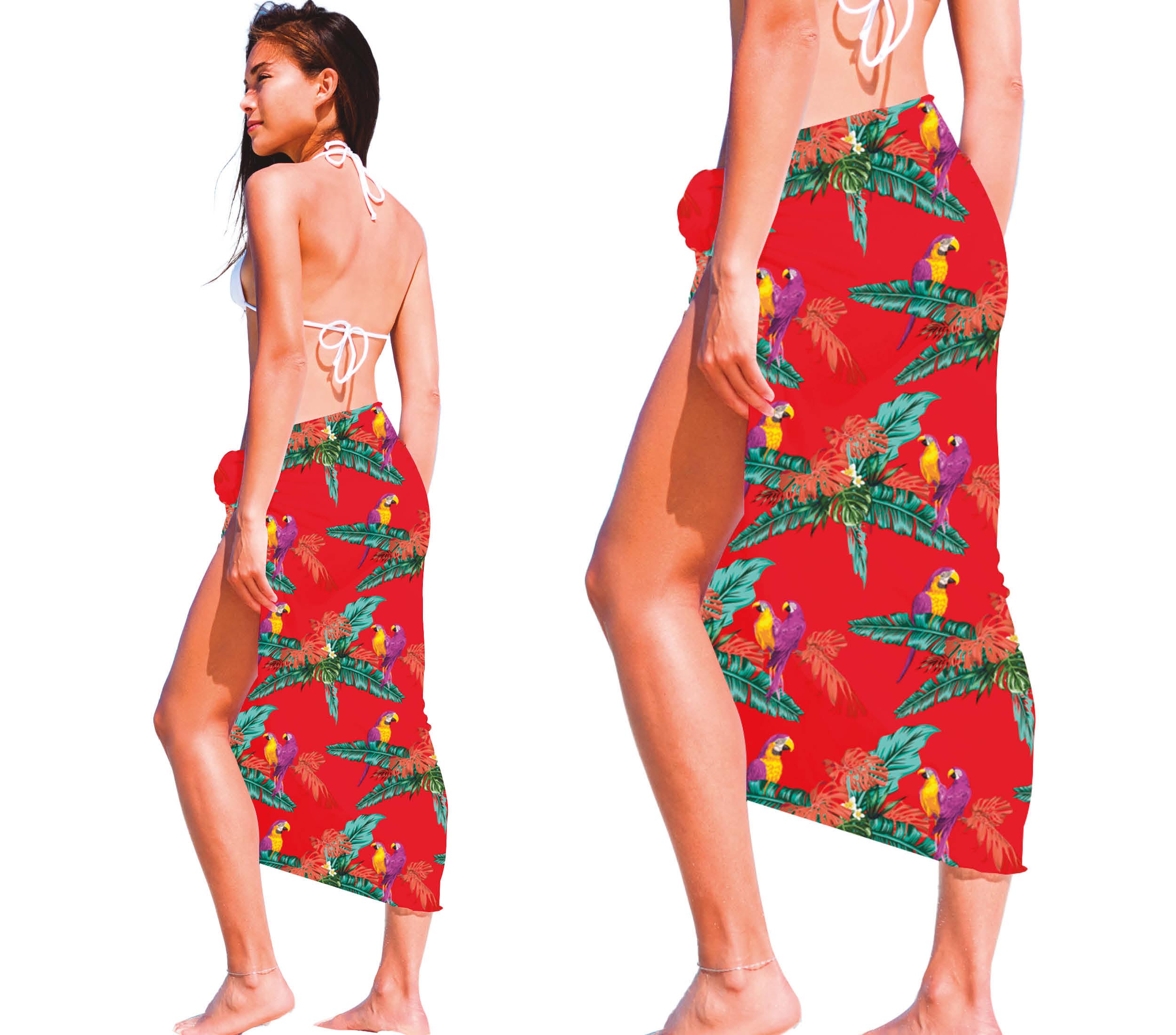 GP18273 – Hawaiischer Sommer Eleganter Sarong – Farbe: Rot, Mehrfarbig