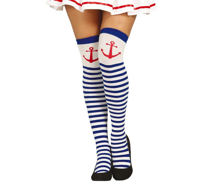 GP18471 – Matrosen Stil Karneval Strümpfe Blau – Größe: Standard
