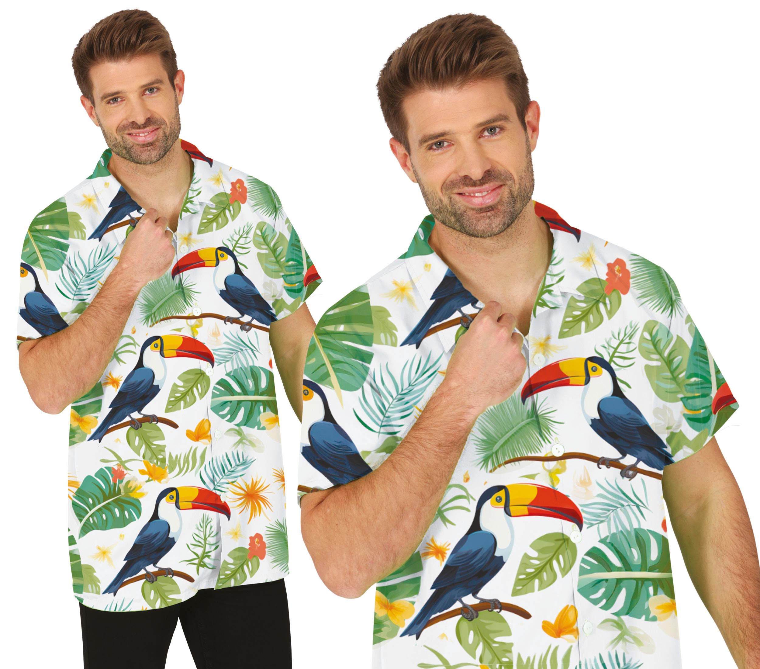 GP18548 – Hawai Sommer Tukan Shirt Exotische – Größe: 48 - 50 (M), 52 - 54 (L) – Farbe: Mehrfarbig