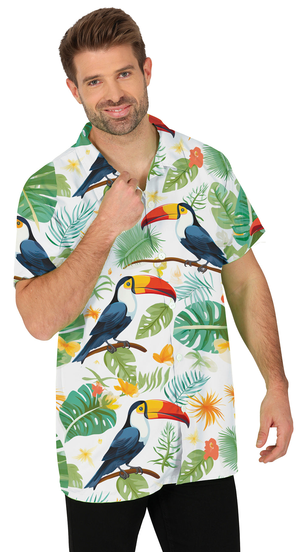 GP18548 – Hawai Sommer Tukan Shirt Exotische – Größe: 48 - 50 (M), 52 - 54 (L) – Farbe: Mehrfarbig