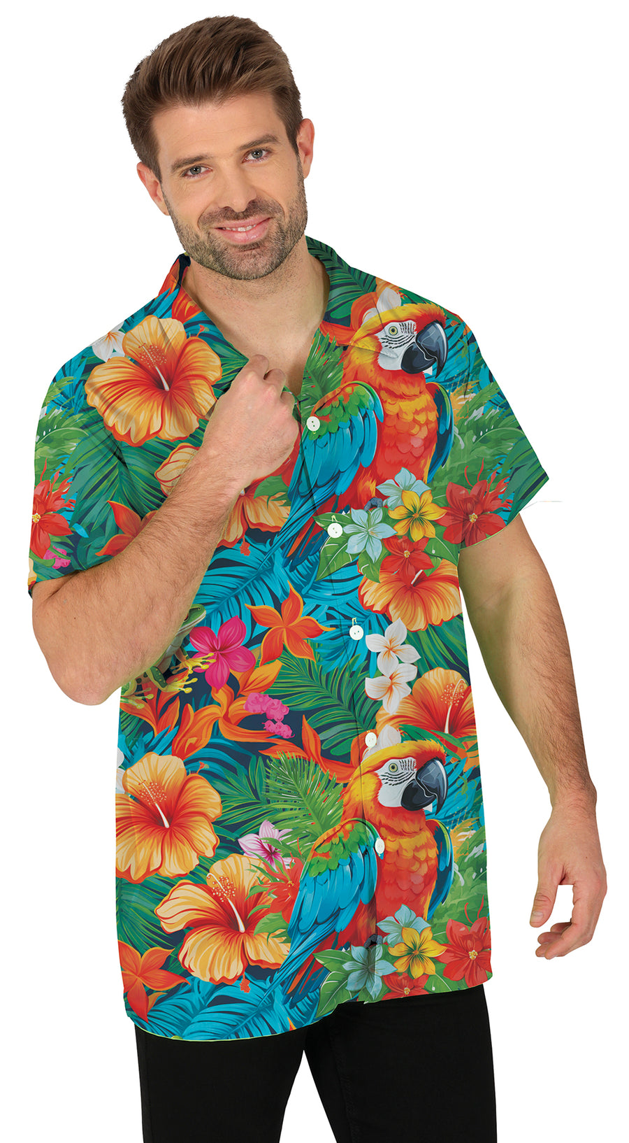 GP18550 – Hawaiianisches Sommerparadies Papageien – Größe: 48 - 50 (M), 52 - 54 (L) – Farbe: Mehrfarbig, Ansicht 2