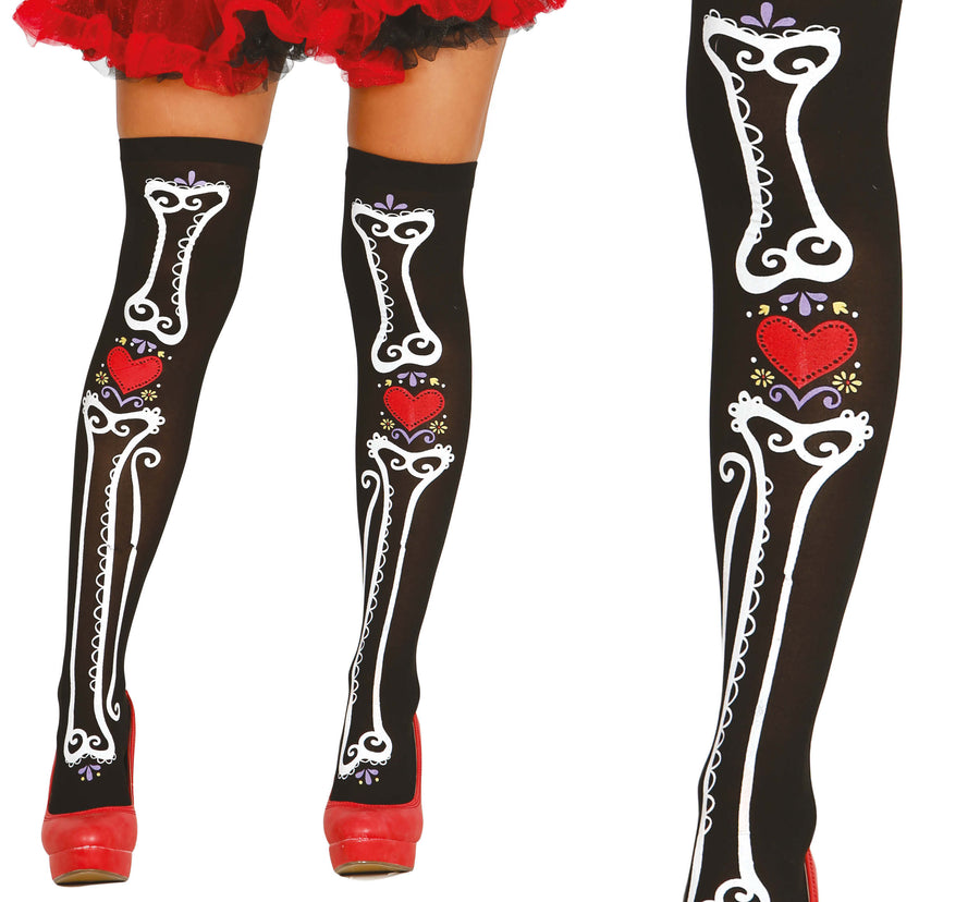 Tag der Toten Overknee Strümpfe für Damen