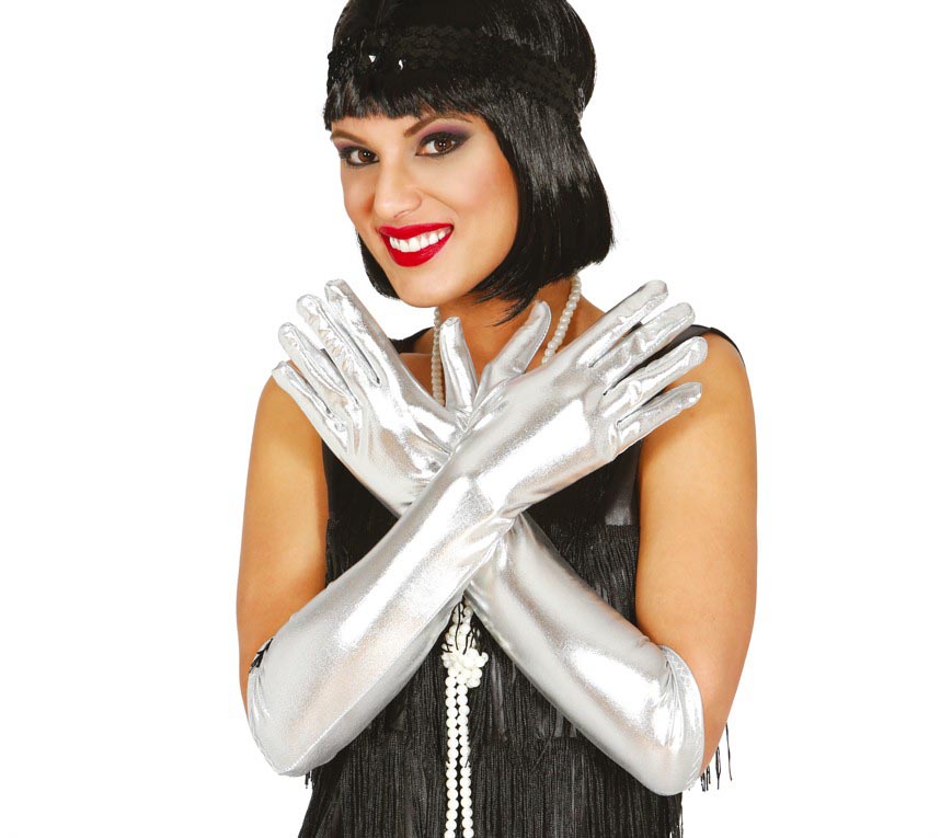 GP18669 – 20er Jahre Glamour Handschuhe Silber – Farbe: Silber, Gold, Rot