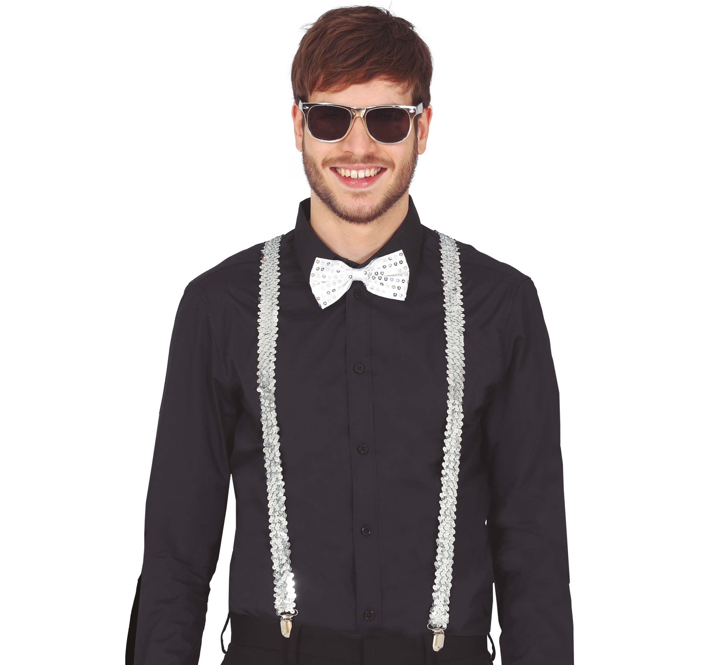 GP18811 – Silvester Glanz Accessoire Set Brille Fliege – Farbe: Silber, Gold