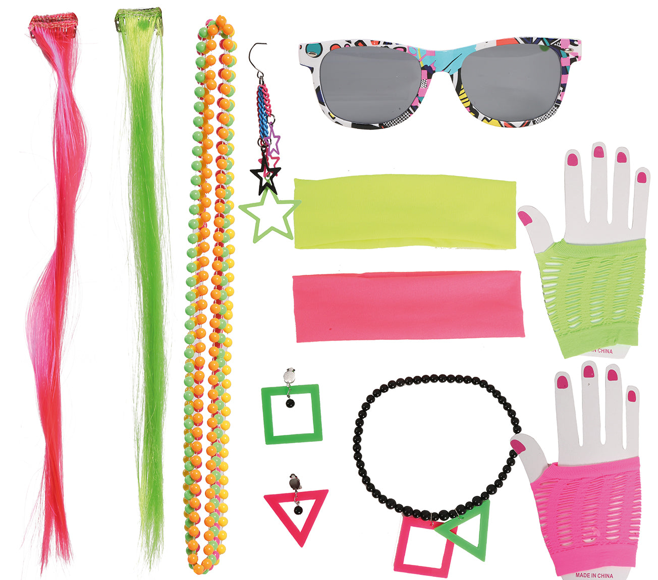 GP18847 – 80er Jahre Party Set Neon Zubehör – Farbe: Mehrfarbig