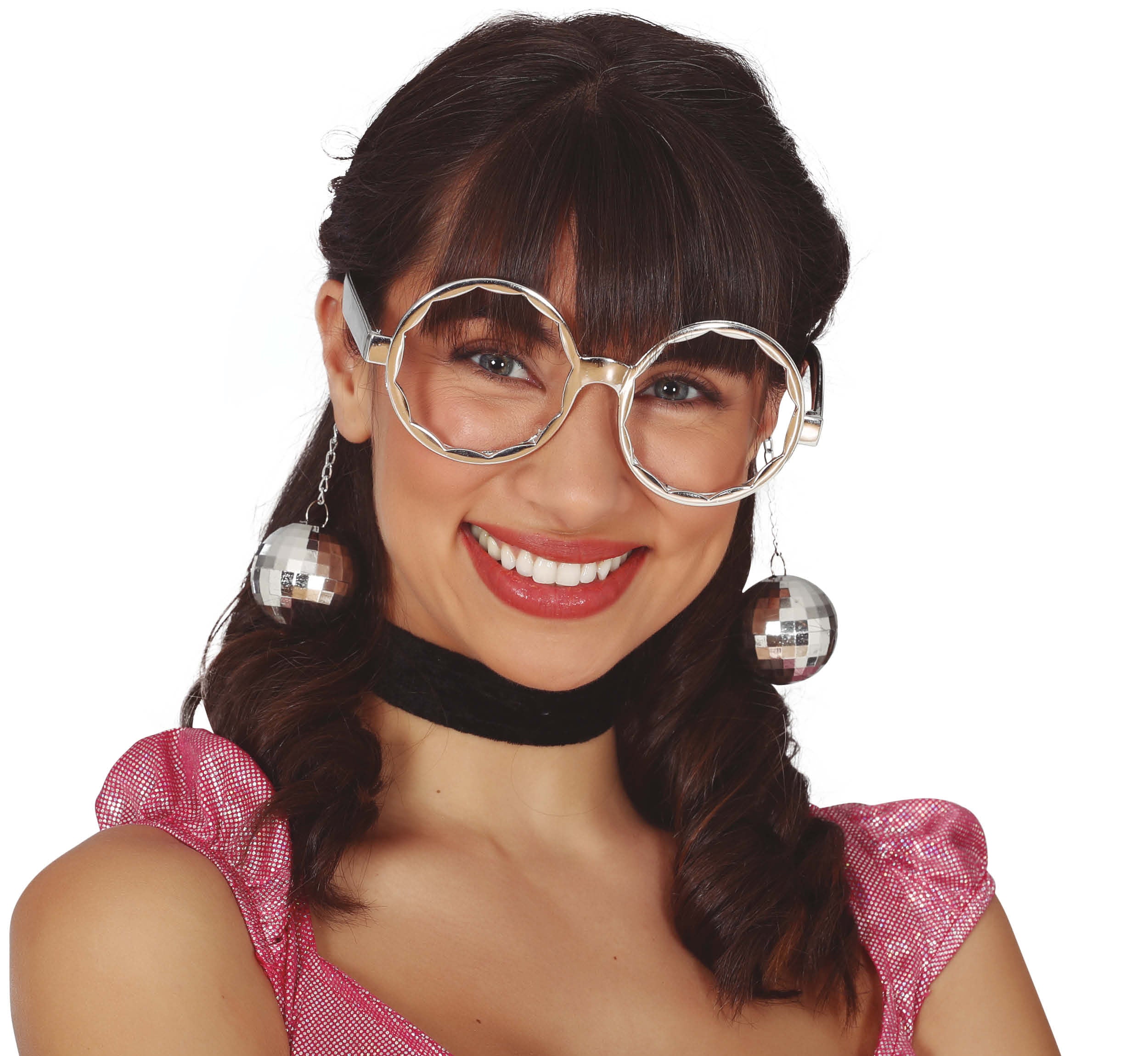 GP18854 – 70s Disco Brille Runde Gläser – Farbe: Silber