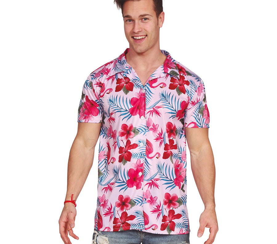 Hawaiihemd für Herren mit Flamingos pink
