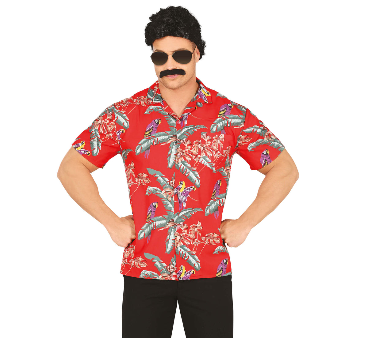 GP18930 – Hawaiianisches Tropenhemd Papagei Rot – Größe: 48 - 50 (M) – Farbe: Rot
