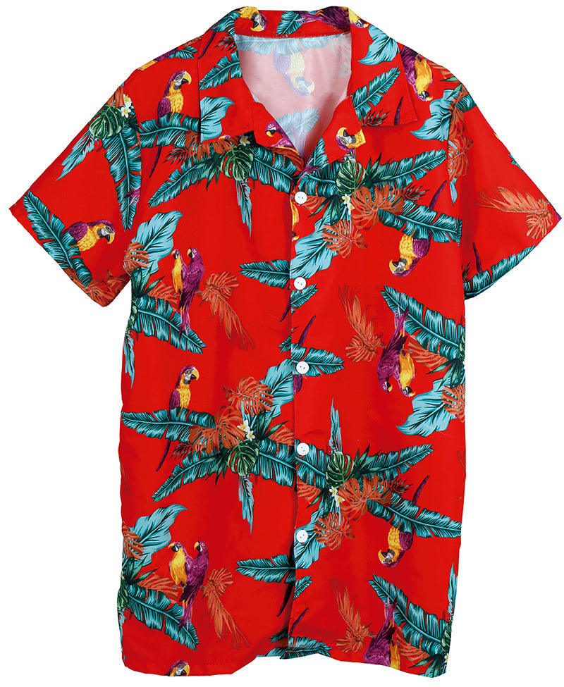 GP18930 – Hawaiianisches Tropenhemd Papagei Rot – Größe: 48 - 50 (M) – Farbe: Rot