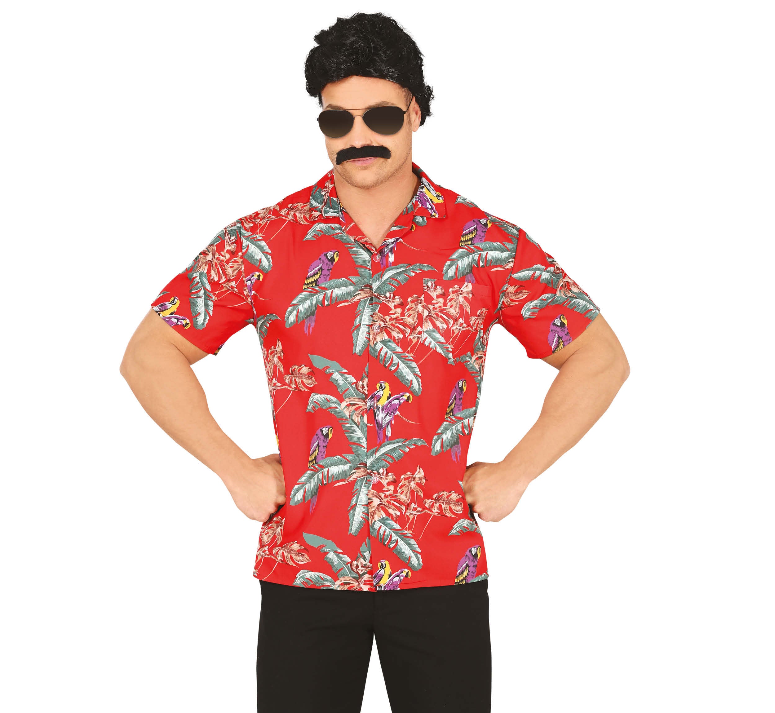 GP18930 – Hawaiianisches Tropenhemd Papagei Rot – Größe: 52 - 54 (L) – Farbe: Rot