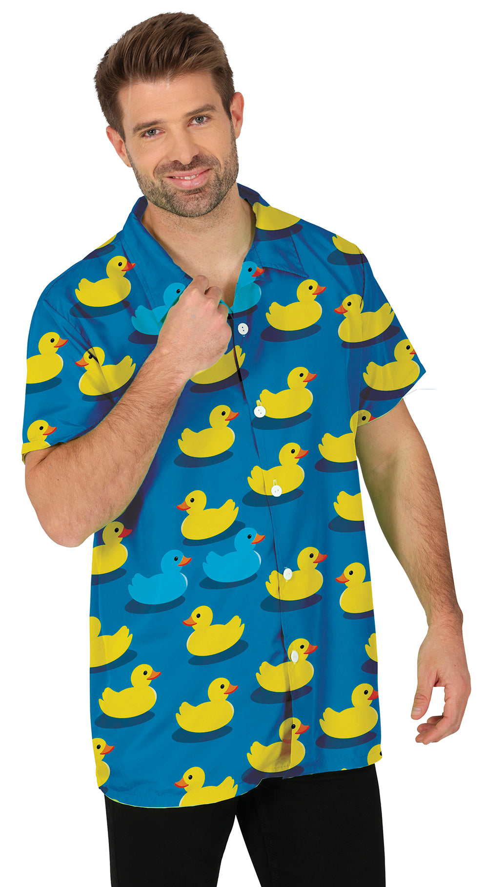 GP18974 – Hawai Sommer Ente Motiv Bunte Entenparade – Größe: 48 - 50 (M), 52 - 54 (L) – Farbe: Blau