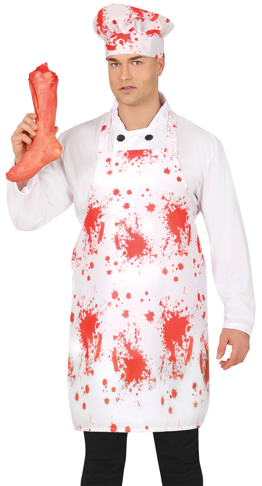 GP19032 – Halloween Koch Blutige Schürze Kochmütze – Farbe: Weiß, Ansicht 2