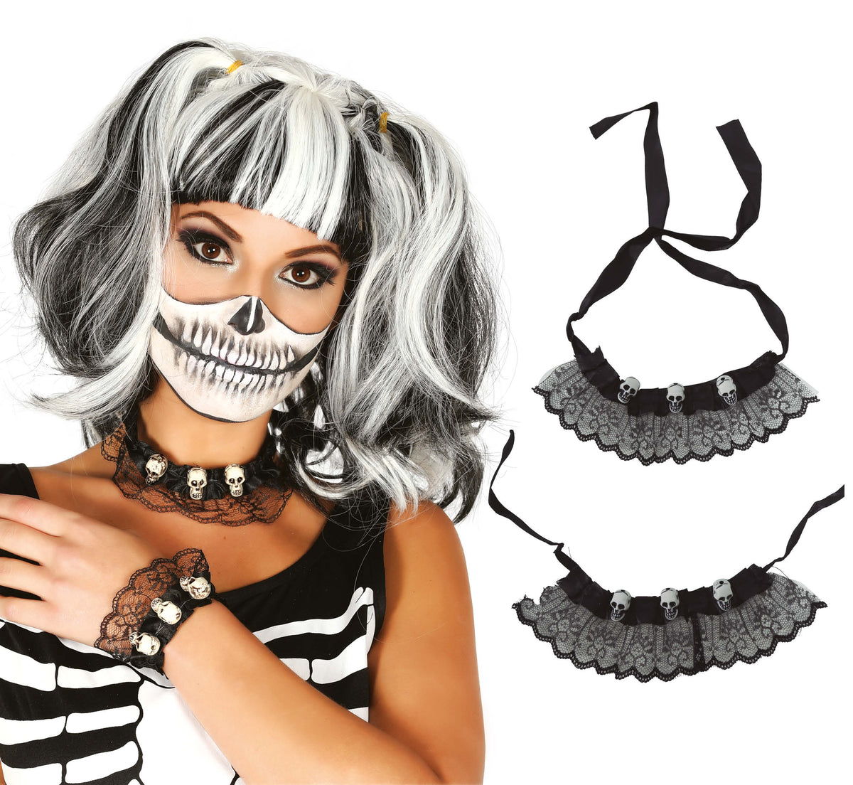 GP19302 – Voodoo Totenkopf Schmuck Set Halloween – Farbe: Schwarz