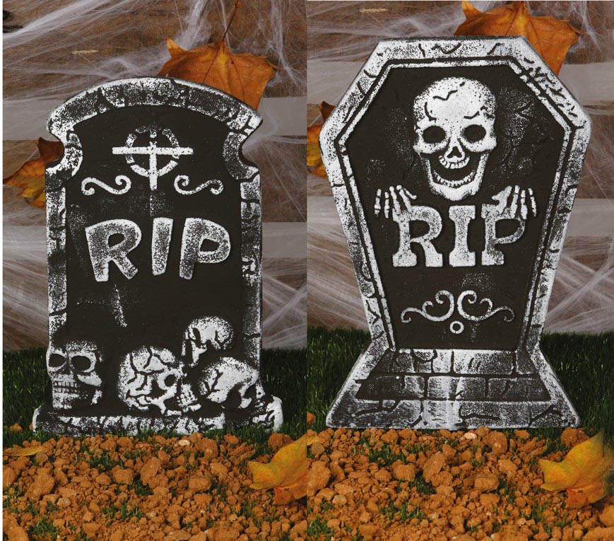 GP19859 – Halloween Grabstein Deko Totenkopf – Farbe: Metallic
