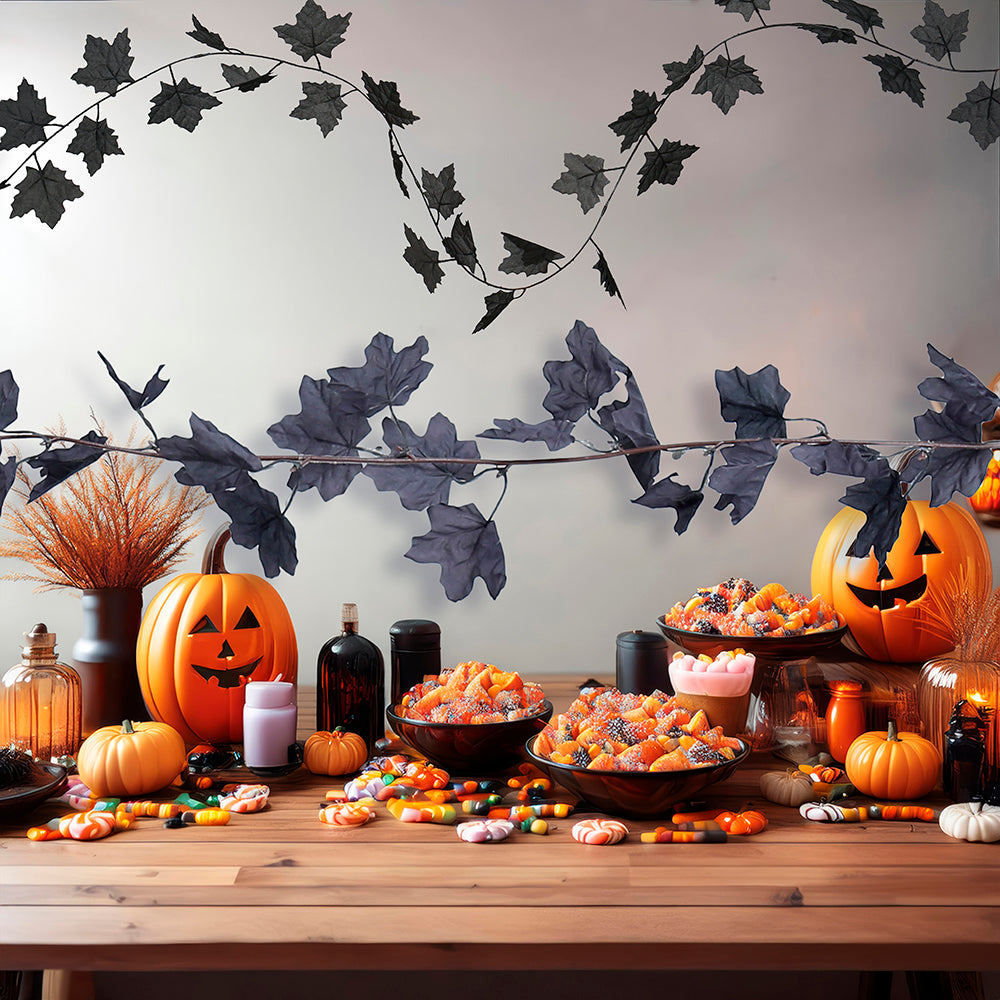 GP19867 – Halloween Deko Kette Schwarze Blätter – Farbe: Schwarz