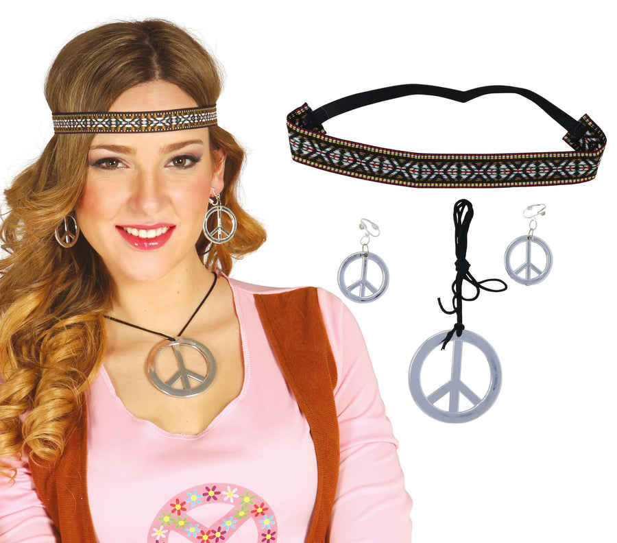 Hippie Accessoire Set für Damen mit Peace Kette