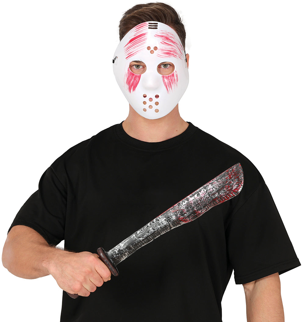 GP20057 – Halloween Maske Mit Horror Machete – Farbe: Weiß
